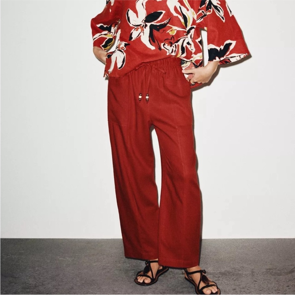 Zara linen beaded drawstring pants 8668/383